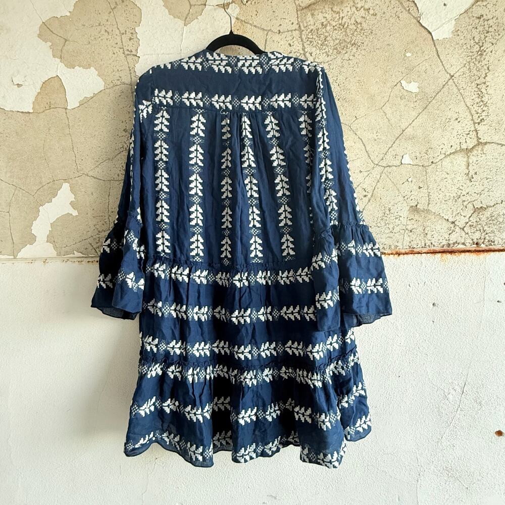 Elan Boho Embroidered Cotton Mini Dress Navy Tiered Cottagecore Indie‎ M - Picture 8 of 8